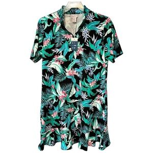 Tommy Bahama Golf Dress Tropical Floral 3/4 Zip Peplum Hem Athletic Active Wear